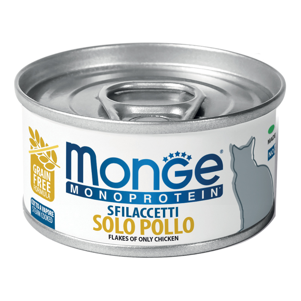 foto del prodotto monge gatto monoprotein lattina adulto sfilaccetti solo pollo 80 gr