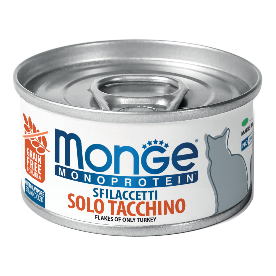 foto del prodotto monge gatto monoprotein lattina adulto sfilaccetti solo tacchino 80 gr