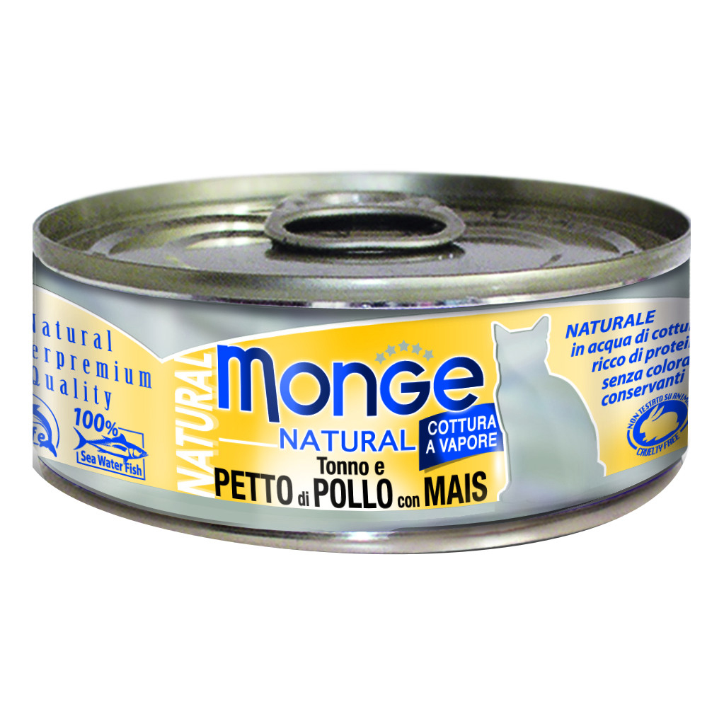 foto del prodotto monge gatto natural lattina adulto petto di pollo amp mais 80 gr