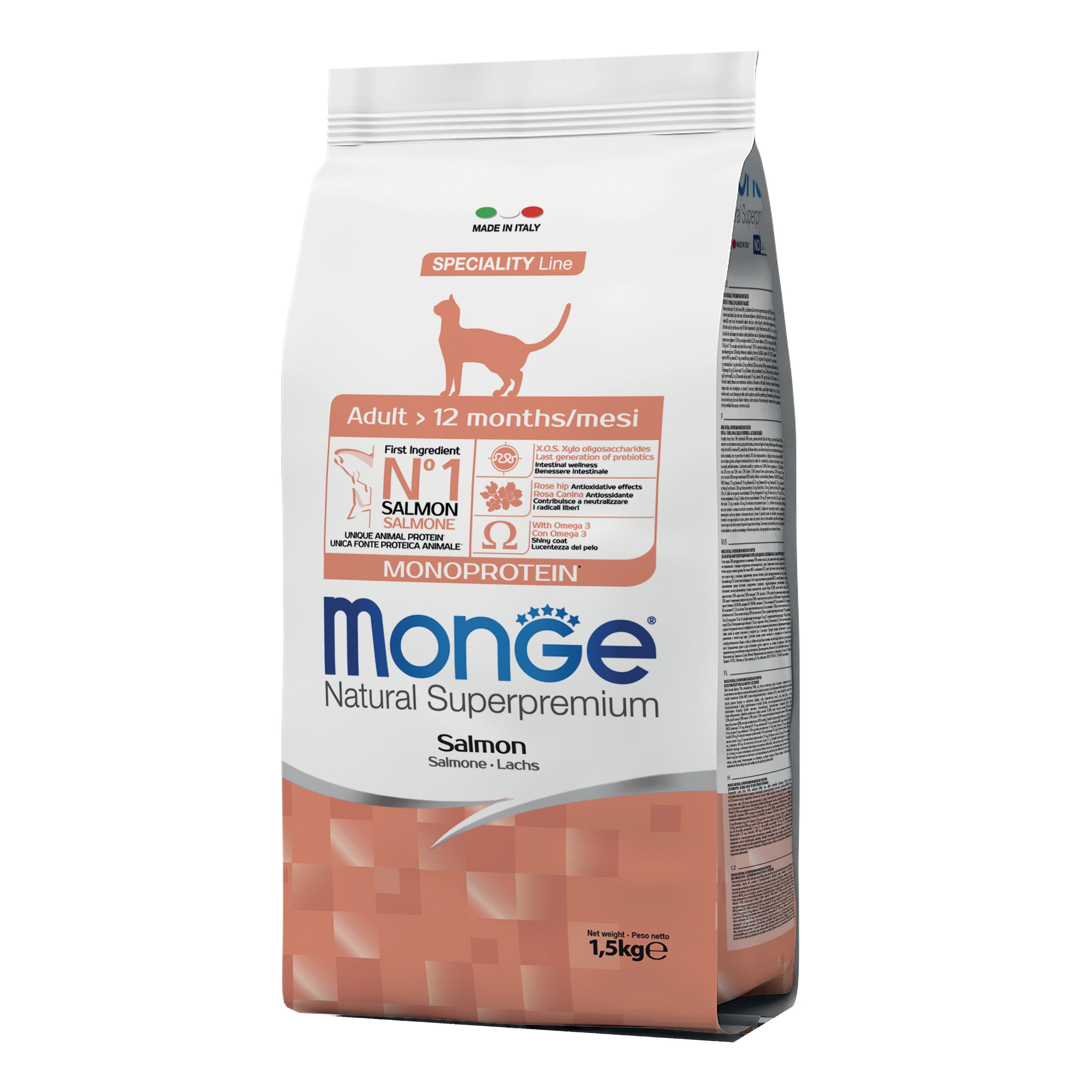 foto del prodotto monge gatto natural superpremium adulto salmone 1,5 kg