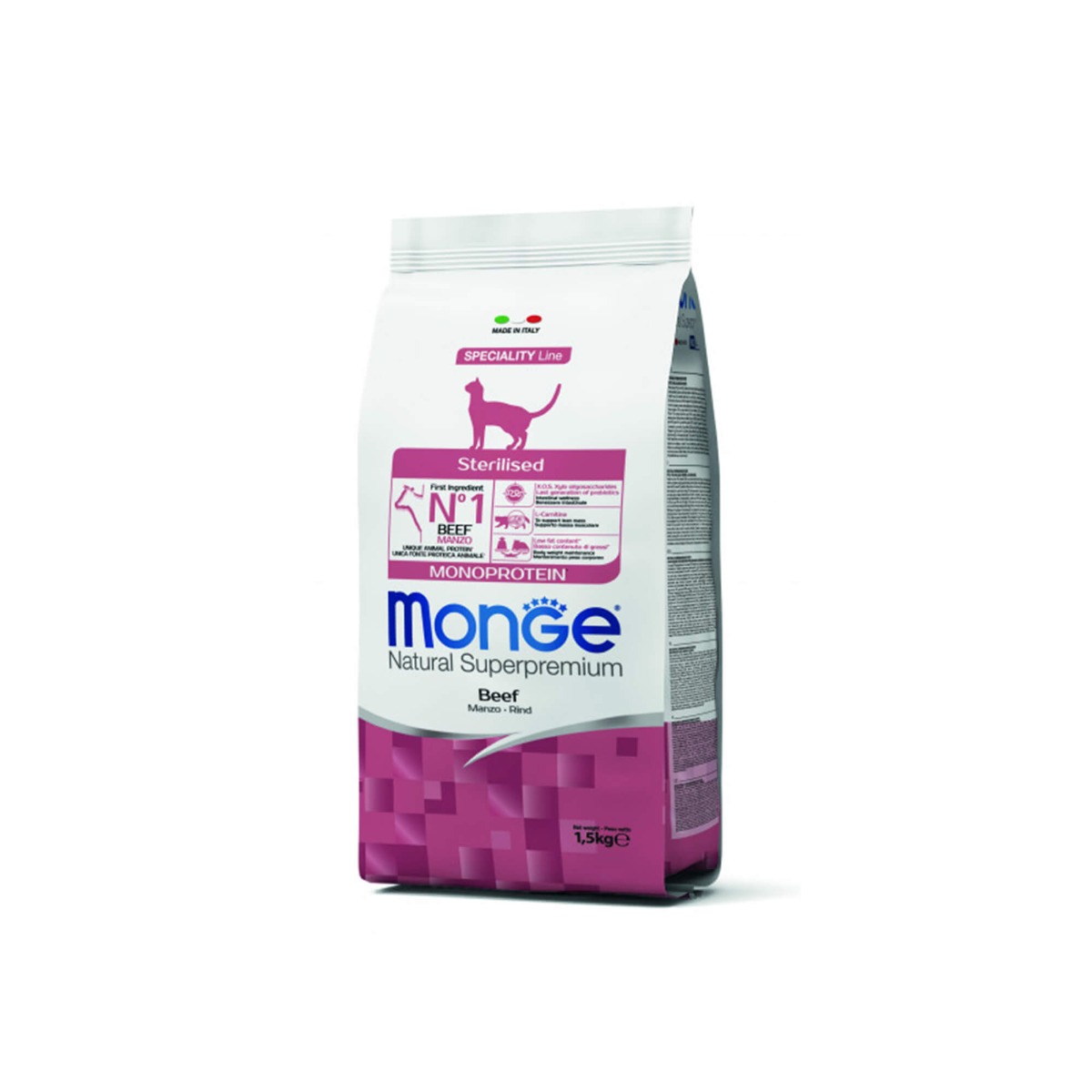 foto del prodotto monge gatto natural superpremium adulto sterilizzato manzo 1,5 kg