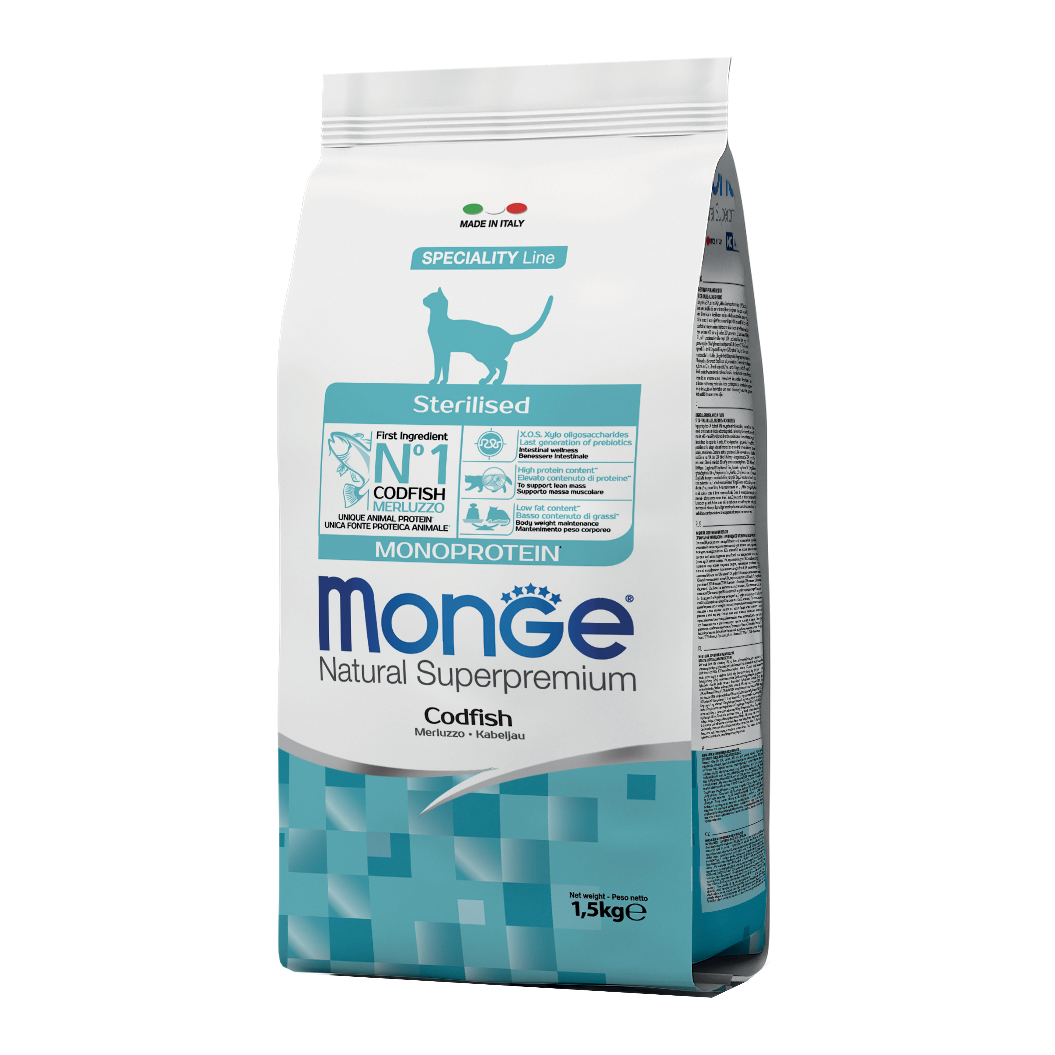 foto del prodotto monge gatto natural superpremium adulto sterilizzato merluzzo 1,5 kg