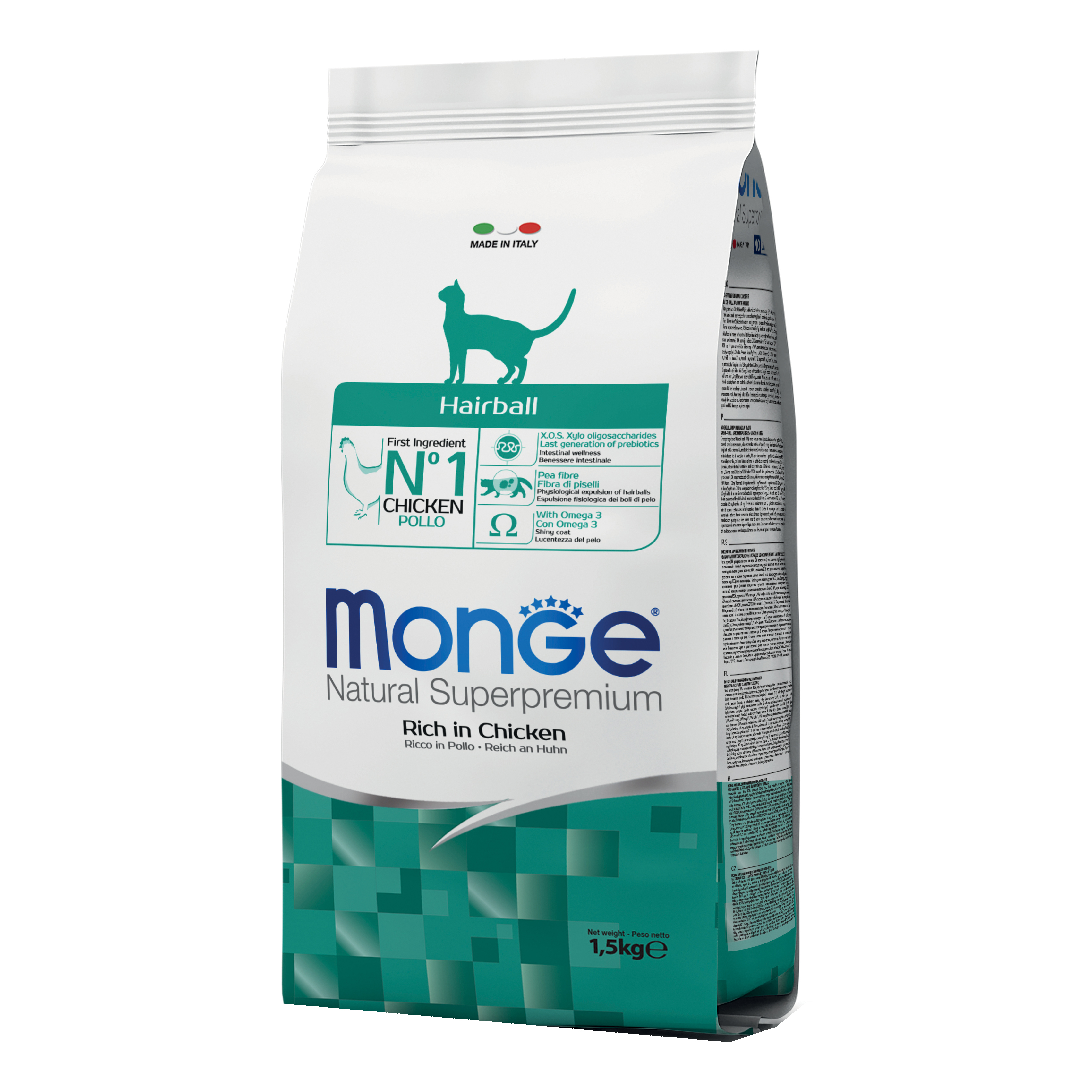 foto del prodotto monge gatto natural superpremium hairball adulto pollo 1,5 kg
