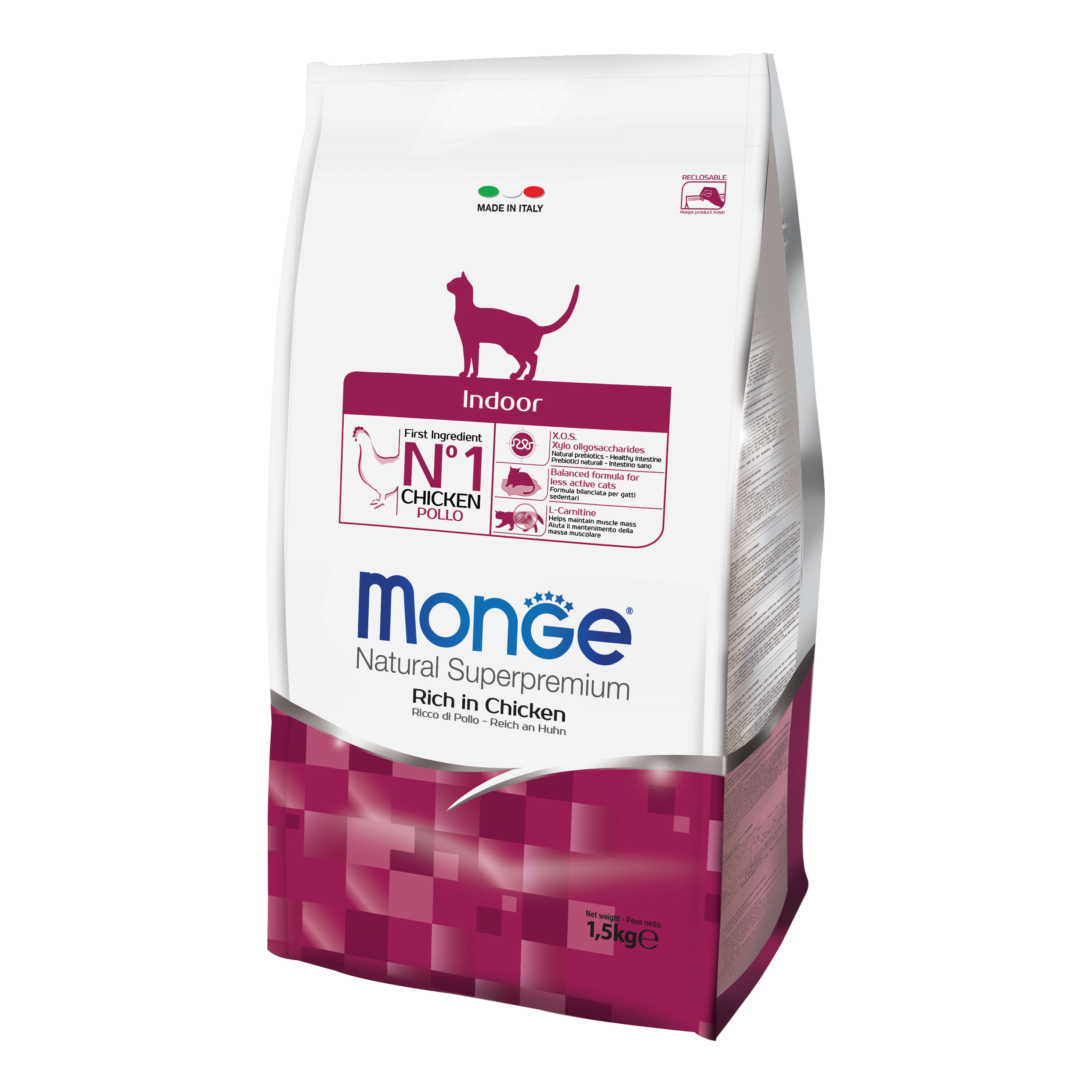 foto del prodotto monge gatto natural superpremium indoor adulto pollo 1,5 kg