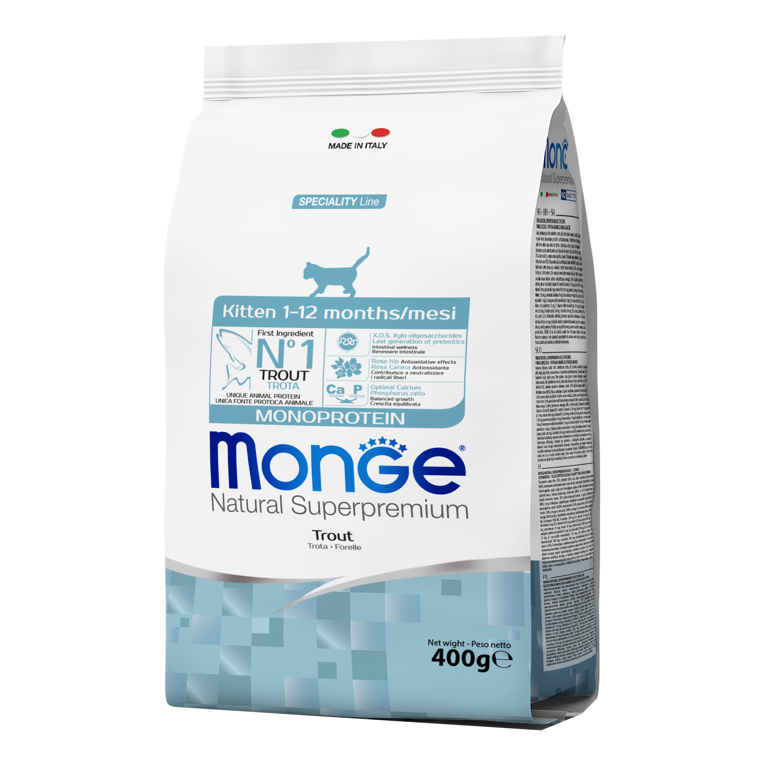 foto del prodotto monge gatto natural superpremium kitten trota 400 gr