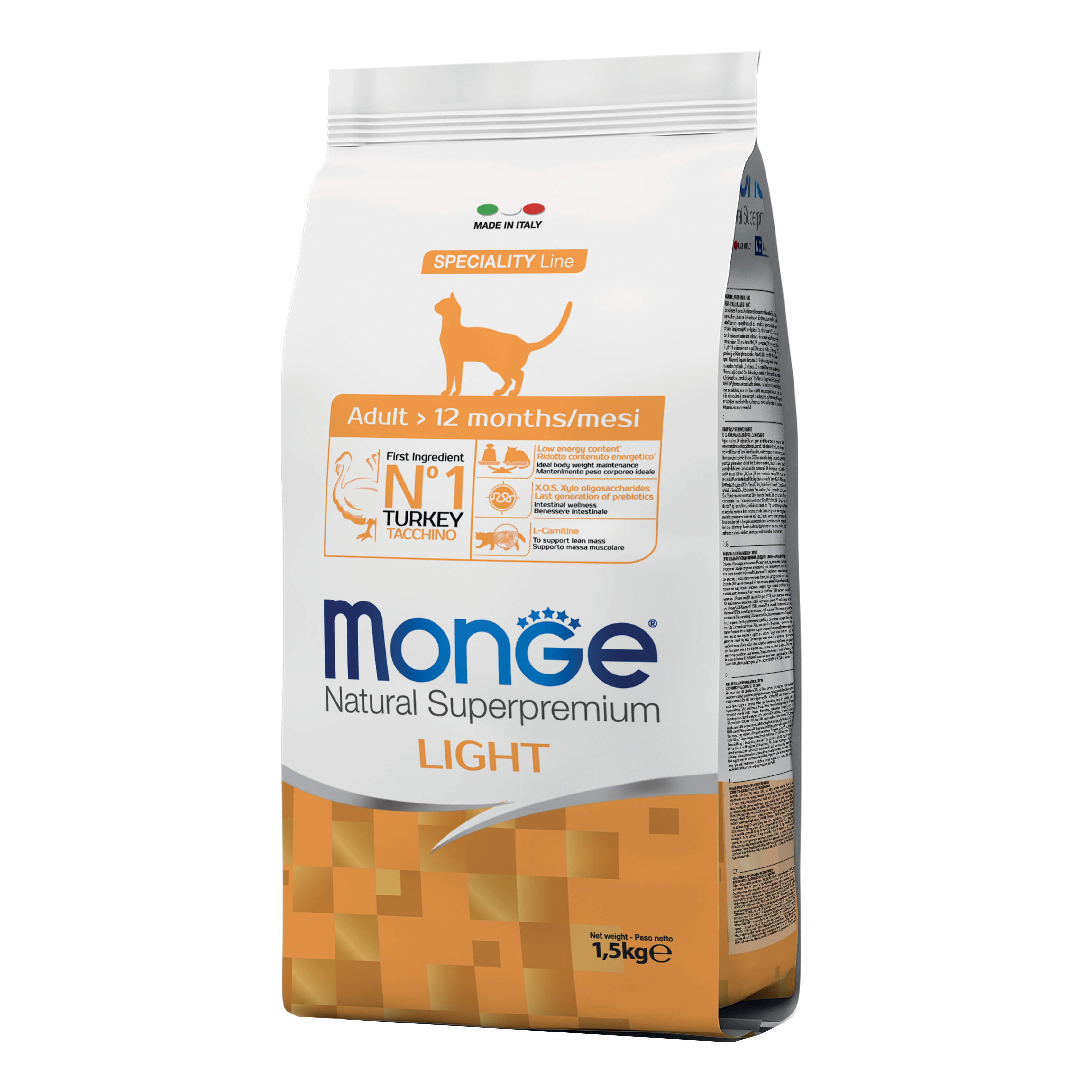 foto del prodotto monge gatto natural superpremium light adulto tacchino 1,5 kg
