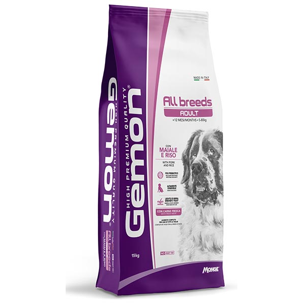 foto del prodotto monge gemon all breeds adult con maiale e riso 15 kg croccantini per cani 1 ordine scegli lo sconto bzr5 bzr20 200 punti fedelt 