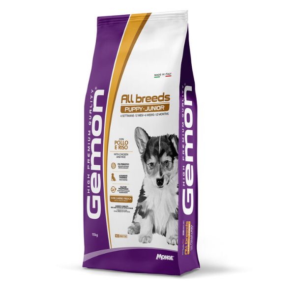 foto del prodotto monge gemon puppy &amp; junior all breeds con pollo e riso - 15 kg - croccantini per cani - spedizione gratis da 39€