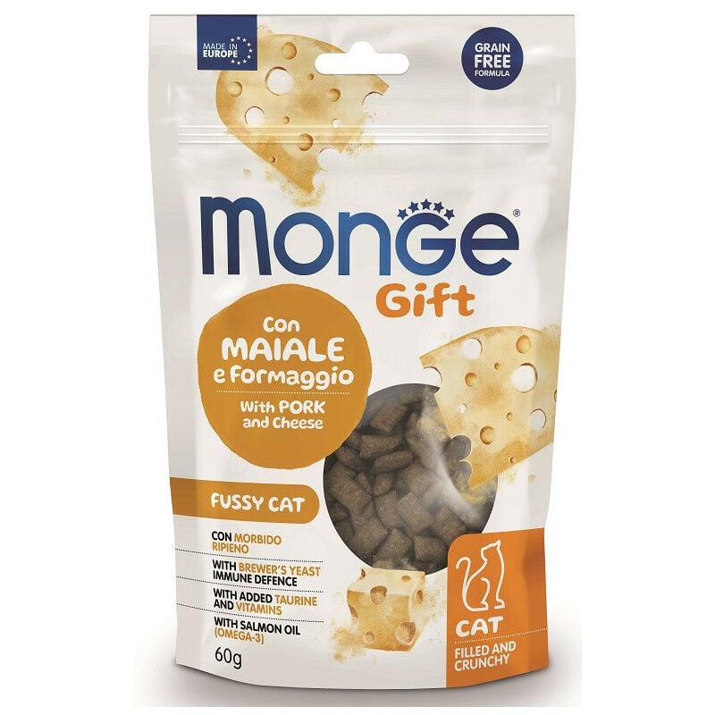 foto del prodotto monge gift filled and crunchy per gatti con maiale e formaggio da