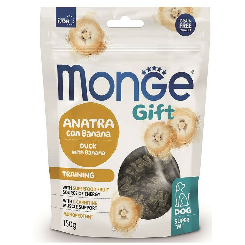 foto del prodotto monge gift super m per cani all anatra con banana da 150 gr