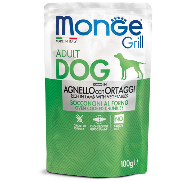 foto del prodotto monge grill adult grain free bocconcini 100 gr agnello e verdure confezione da 24 pezzi cibo umido per cani 1 ordine scegli lo sconto bzr5 bzr20 200 punti fedelt 
