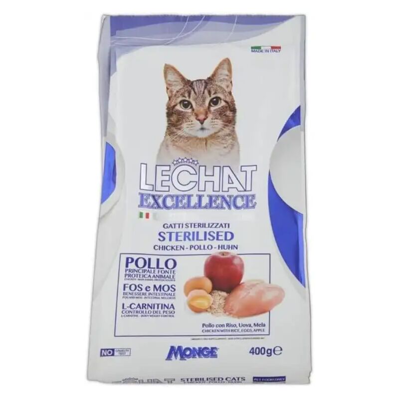 foto del prodotto monge lechat excellence gr.400 croccantino sterilised pollo con riso uova e mela