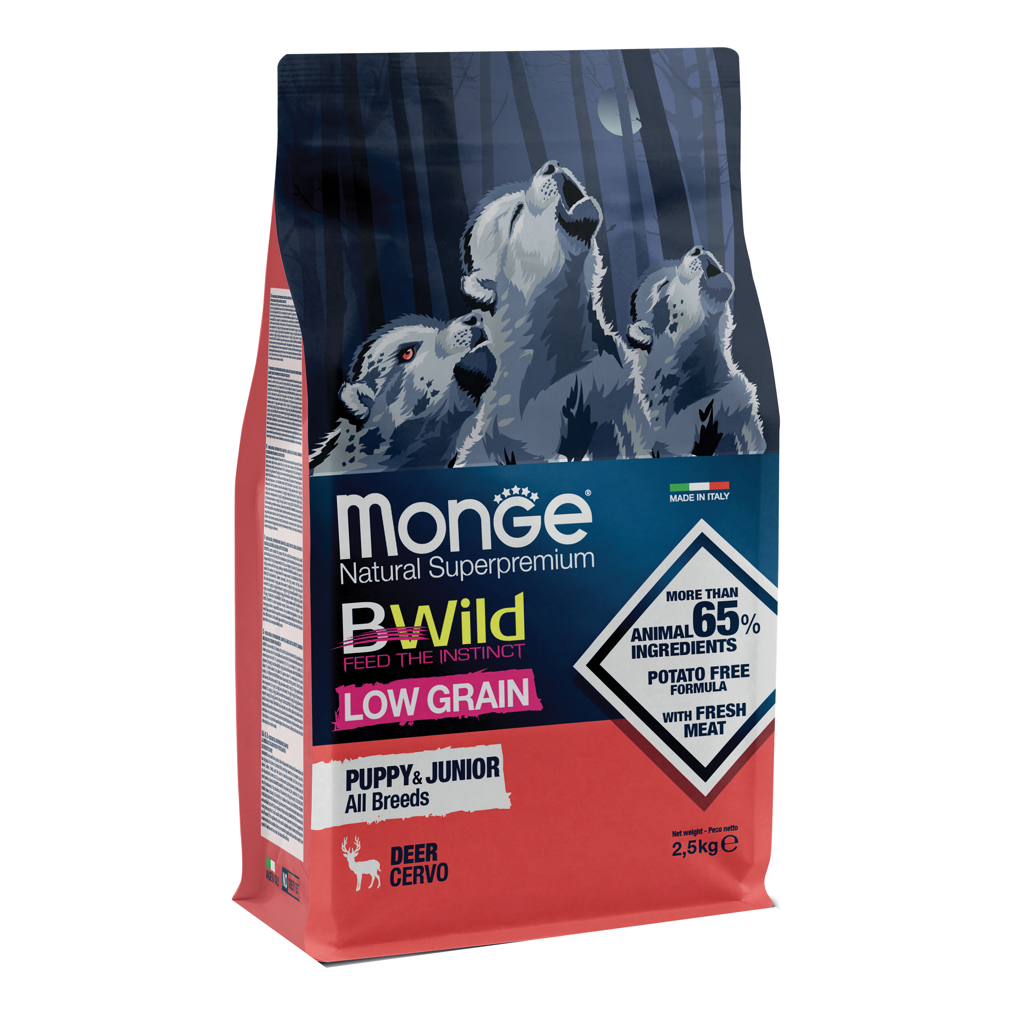 foto del prodotto monge low grain all breeds puppy cervo 2,5 kg
