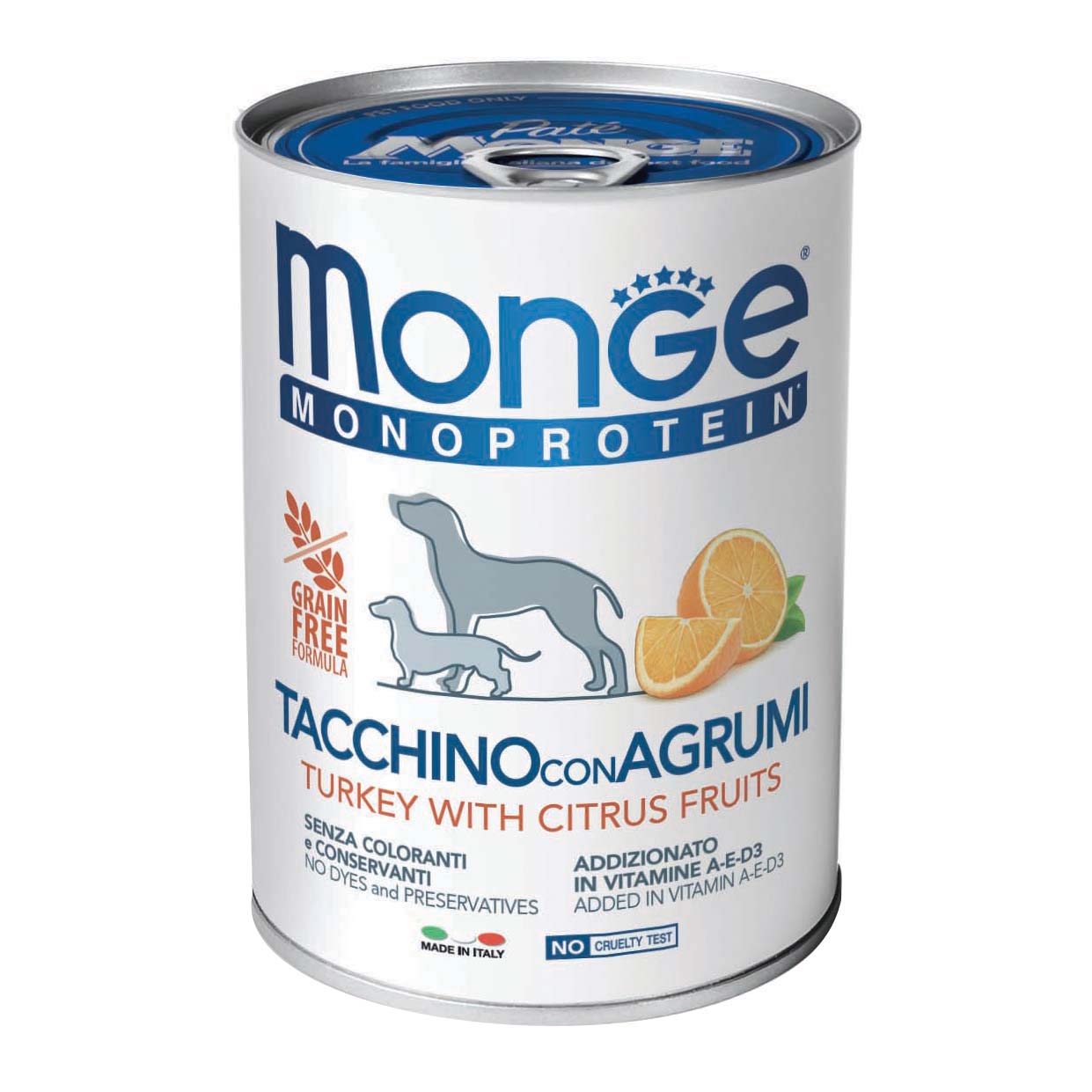 foto del prodotto monge monoproteico frutta tacchino/riso/agrumi 400 g