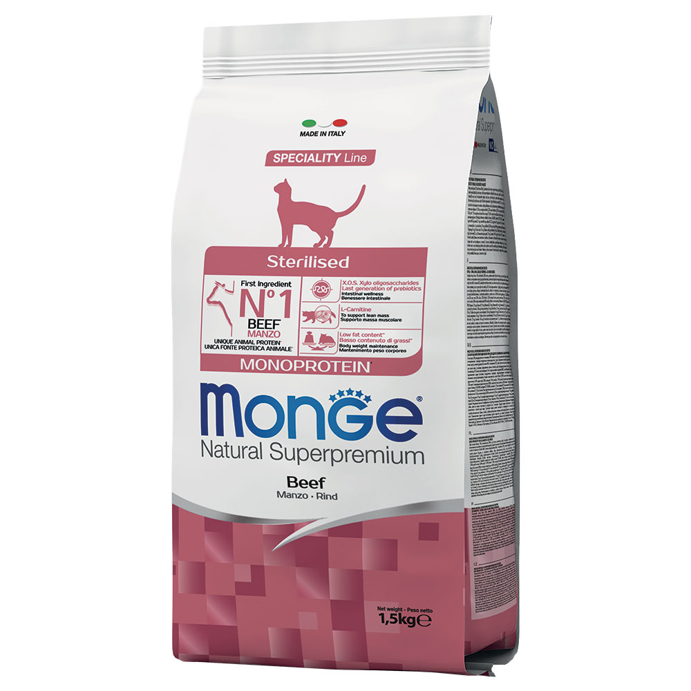 foto del prodotto monge monoprotein sterilized manzo crocchette per gatti 1,5 kg