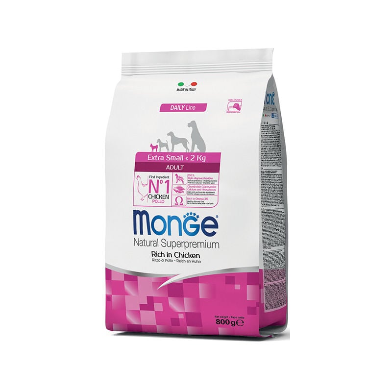 foto del prodotto monge natural cane taglia extra piccola, crocchette pollo 800gr