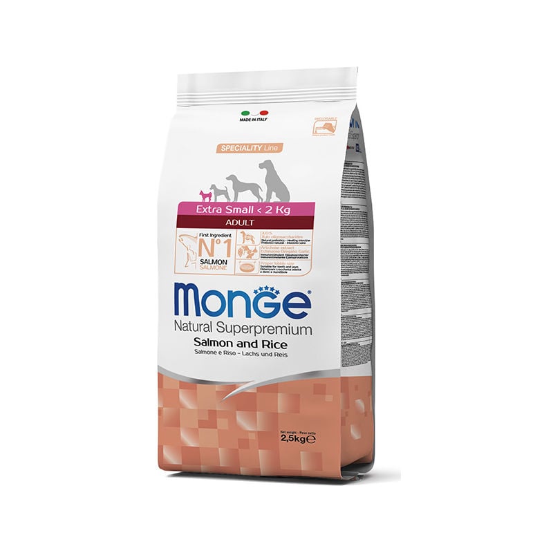 foto del prodotto monge natural cane taglia extra piccola, crocchette salmone 800gr