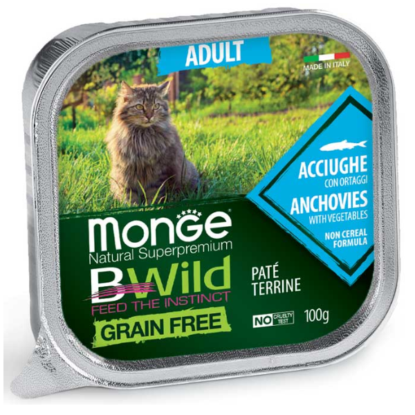 foto del prodotto monge natural super premium bwild grain free cat 100 gr acciughe con ortaggi confezione da 6 pezzi cibo umido per gatti 1 ordine scegli lo sconto bzr5 bzr20 200 punti fedelt 