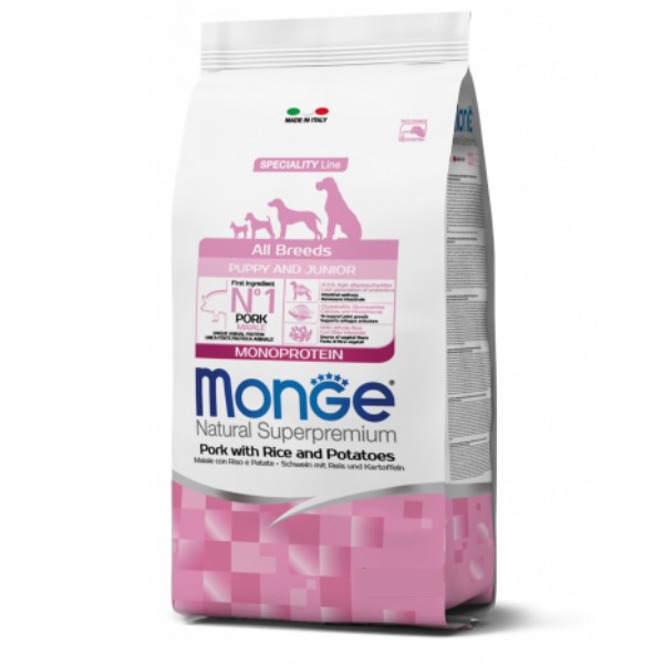 foto del prodotto monge natural superpremium all breeds puppy junior monoprotein maiale con riso 12 kg 1 ordine scegli lo sconto bzr5 bzr20 200 punti fedelt 