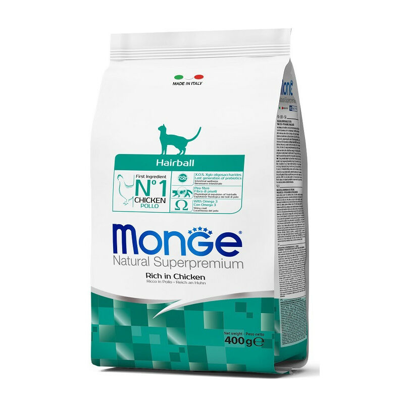 foto del prodotto monge natural superpremium hairball per gatto ricco di pollo da