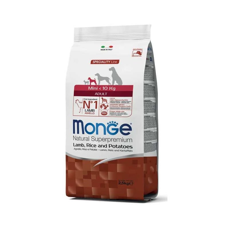 foto del prodotto monge natural superpremium mini adult monoprotein agnello con riso e patate 2,5 kg crocchette monoproteiche cane 1 ordine scegli lo sconto bzr5 bzr20 200 punti fedelt 