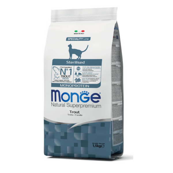 foto del prodotto monge natural superpremium sterilised monoprotein con trota 1,5 kg cibo monoproteico gatto 1 ordine scegli lo sconto bzr5 bzr20 200 punti fedelt 