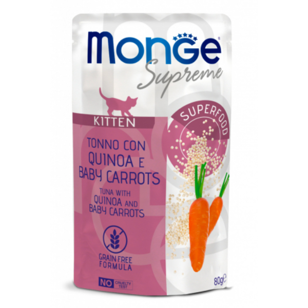 foto del prodotto monge supreme kitten in salsa bustina da 80 gr tonno con quinoa e carote 1 ordine scegli lo sconto bzr5 bzr20 200 punti fedelt 