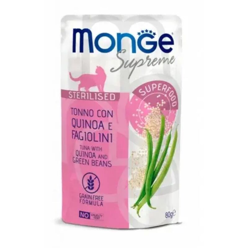 foto del prodotto monge supreme sterilised cat tonno con quinoa e fagiolini 80g