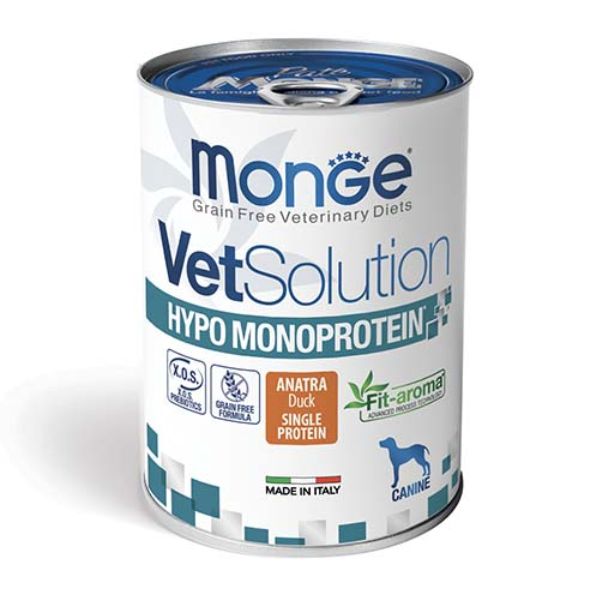 foto del prodotto monge vetsolution dog hypo monoprotein 400 gr - anatra - confezione da 6 pezzi - umido monoproteico cane - 1 ordine scegli lo sconto bzr5 bzr20 200 punti fedeltà