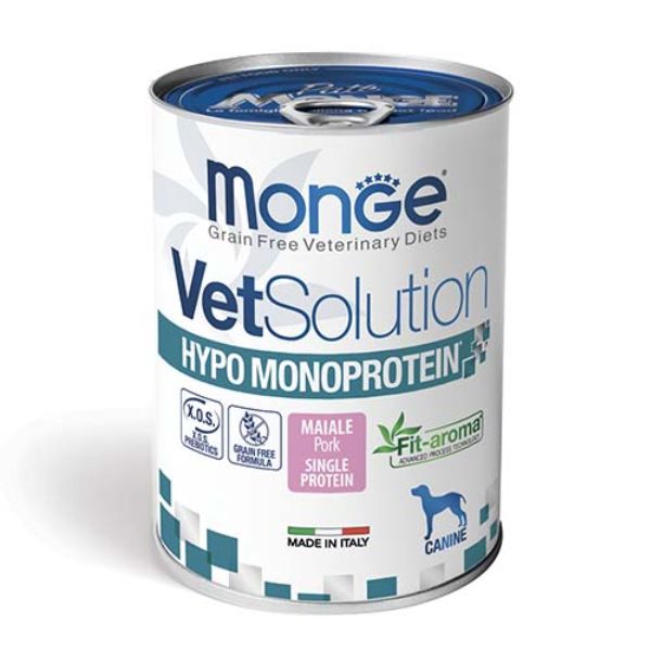 foto del prodotto monge vetsolution dog hypo monoprotein 400 gr - maiale - confezione da 6 pezzi - umido monoproteico cane - 1 ordine scegli lo sconto bzr5 bzr20 200 punti fedeltà