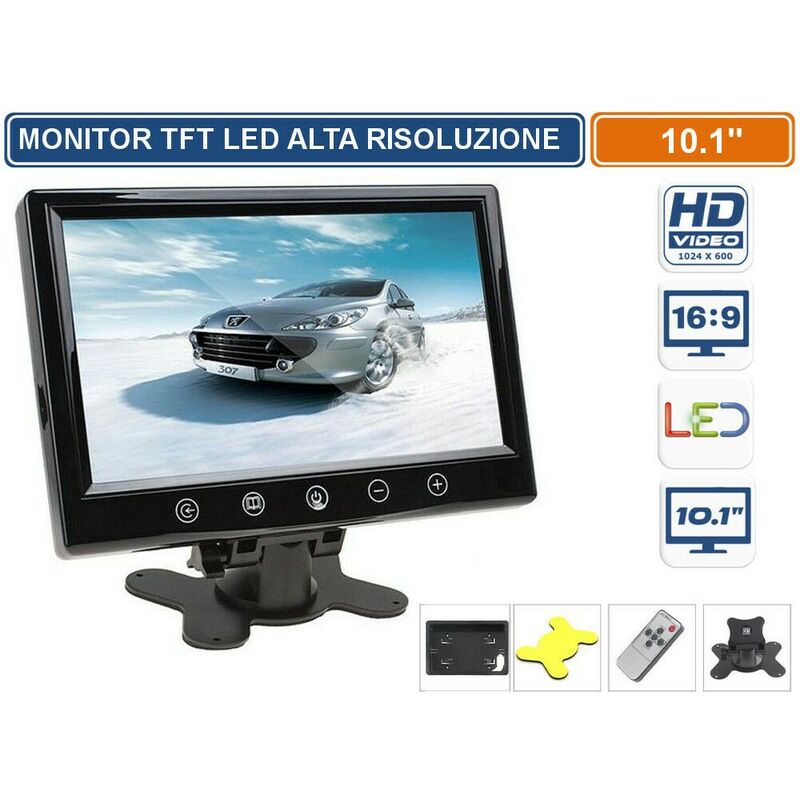 foto del prodotto monitor tft led 10.1 pollici con telecomando 2 ingresso video videosorveglianza