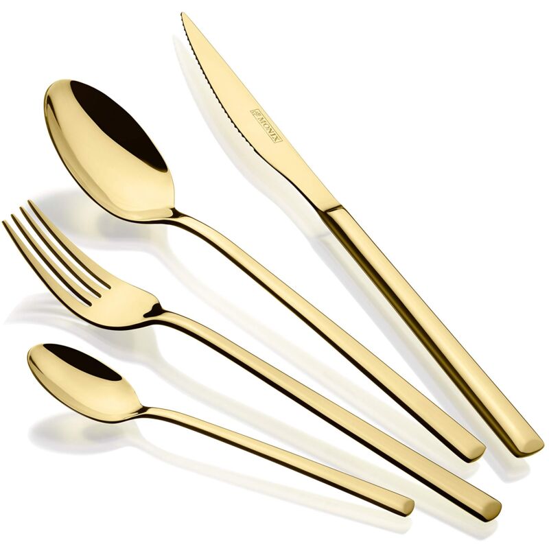 foto del prodotto monix verona gold - set di posate da 24 pezzi, in acciaio inox 18 10, design moderno e moderno, finitura lucida dorata, spessore 3 mm 6 persone