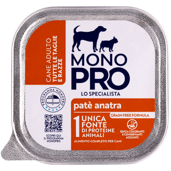 foto del prodotto monopro lo specialista adult all breeds pat grain free 150 gr anatra confezione da 6 pezzi umido monoproteico cane 1 ordine scegli lo sconto bzr5 bzr20 200 punti fedelt 