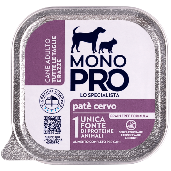 foto del prodotto monopro lo specialista adult all breeds pat grain free 150 gr cervo confezione da 6 pezzi umido monoproteico cane 1 ordine scegli lo sconto bzr5 bzr20 200 punti fedelt 