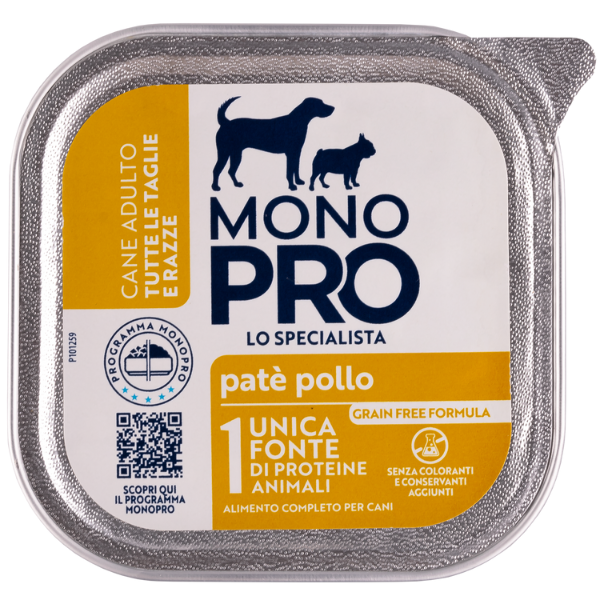 foto del prodotto monopro lo specialista adult all breeds pat grain free 150 gr pollo confezione da 6 pezzi umido monoproteico cane 1 ordine scegli lo sconto bzr5 bzr20 200 punti fedelt 