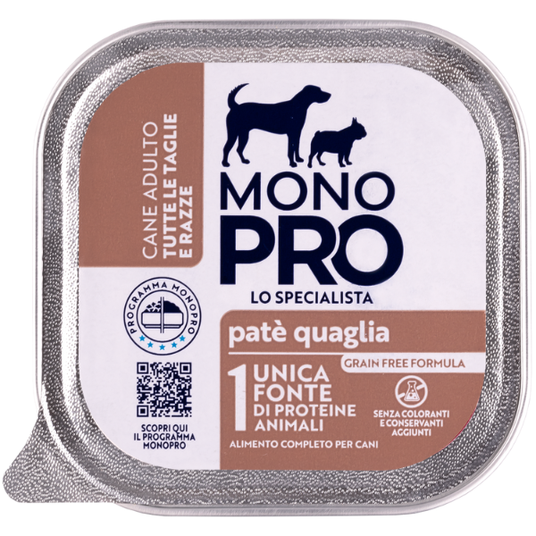 foto del prodotto monopro lo specialista adult all breeds pat grain free 150 gr quaglia confezione da 6 pezzi umido monoproteico cane 1 ordine scegli lo sconto bzr5 bzr20 200 punti fedelt 