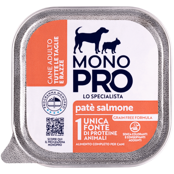 foto del prodotto monopro lo specialista adult all breeds pat grain free 150 gr salmone confezione da 6 pezzi umido monoproteico cane 1 ordine scegli lo sconto bzr5 bzr20 200 punti fedelt 