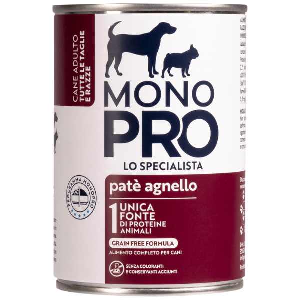 foto del prodotto monopro lo specialista adult all breeds pat grain free 400 gr agnello umido monoproteico cane 1 ordine scegli lo sconto bzr5 bzr20 200 punti fedelt 