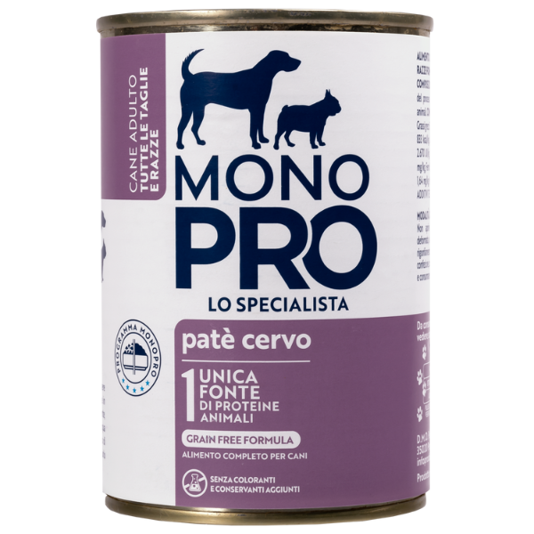 foto del prodotto monopro lo specialista adult all breeds patè grain free 400 gr - cervo - umido monoproteico cane - spedizione gratis da 39€
