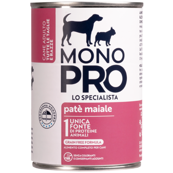 foto del prodotto monopro lo specialista adult all breeds pat grain free 400 gr maiale umido monoproteico cane 1 ordine scegli lo sconto bzr5 bzr20 200 punti fedelt 