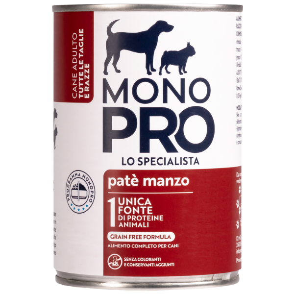 foto del prodotto monopro lo specialista adult all breeds pat grain free 400 gr manzo umido monoproteico cane 1 ordine scegli lo sconto bzr5 bzr20 200 punti fedelt 