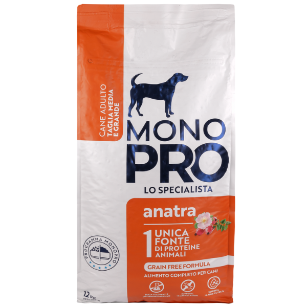 foto del prodotto monopro lo specialista adult medium large grain free anatra anatra da 12 kg 1 ordine scegli lo sconto bzr5 bzr20 200 punti fedelt 