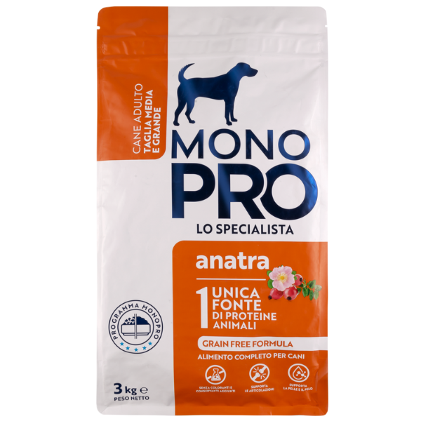 foto del prodotto monopro lo specialista adult medium large grain free anatra anatra da 3 kg 1 ordine scegli lo sconto bzr5 bzr20 200 punti fedelt 