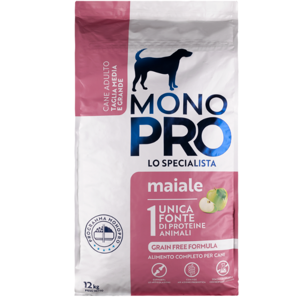 foto del prodotto monopro lo specialista adult medium large grain free maiale maiale da 12 kg 1 ordine scegli lo sconto bzr5 bzr20 200 punti fedelt 