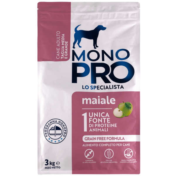 foto del prodotto monopro lo specialista adult medium large grain free maiale maiale da 3 kg 1 ordine scegli lo sconto bzr5 bzr20 200 punti fedelt 