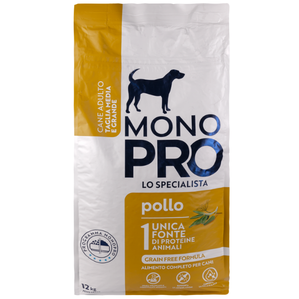 foto del prodotto monopro lo specialista adult medium large grain free pollo pollo da 12 kg 1 ordine scegli lo sconto bzr5 bzr20 200 punti fedelt 