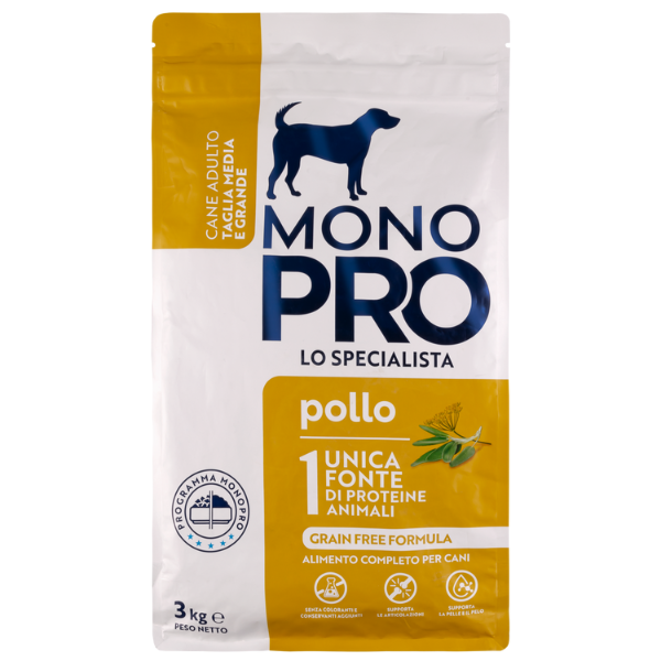 foto del prodotto monopro lo specialista adult medium large grain free pollo pollo da 3 kg 1 ordine scegli lo sconto bzr5 bzr20 200 punti fedelt 