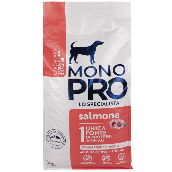 foto del prodotto monopro lo specialista adult medium large grain free salmone salmone da 12 kg 1 ordine scegli lo sconto bzr5 bzr20 200 punti fedelt 