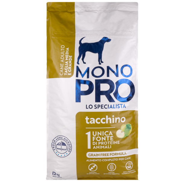 foto del prodotto monopro lo specialista adult medium large grain free tacchino tacchino da 12 kg 1 ordine scegli lo sconto bzr5 bzr20 200 punti fedelt 