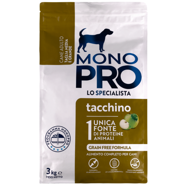 foto del prodotto monopro lo specialista adult medium large grain free tacchino tacchino da 3 kg 1 ordine scegli lo sconto bzr5 bzr20 200 punti fedelt 